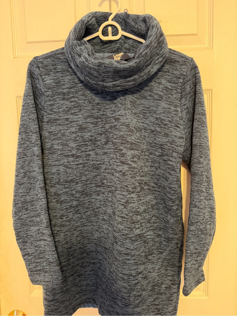 Lands' End Gray-Blue Marled Cowl Neck Sweater